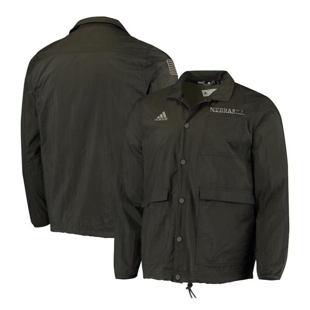 Adidas Mens L Nebraska Cornhuskers Military Army Green  Full-Snap Jacket Pockets